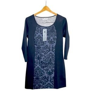 𝅺PAPILLON French Floral Black 3/4 Sleeve Dress.